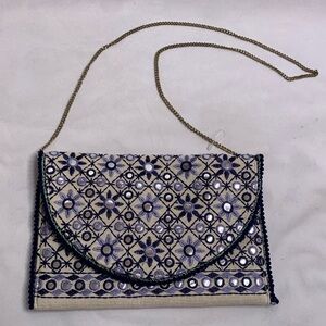 Francesca's boho embroidered clutch purse moroccan inspired and chain strap NWT